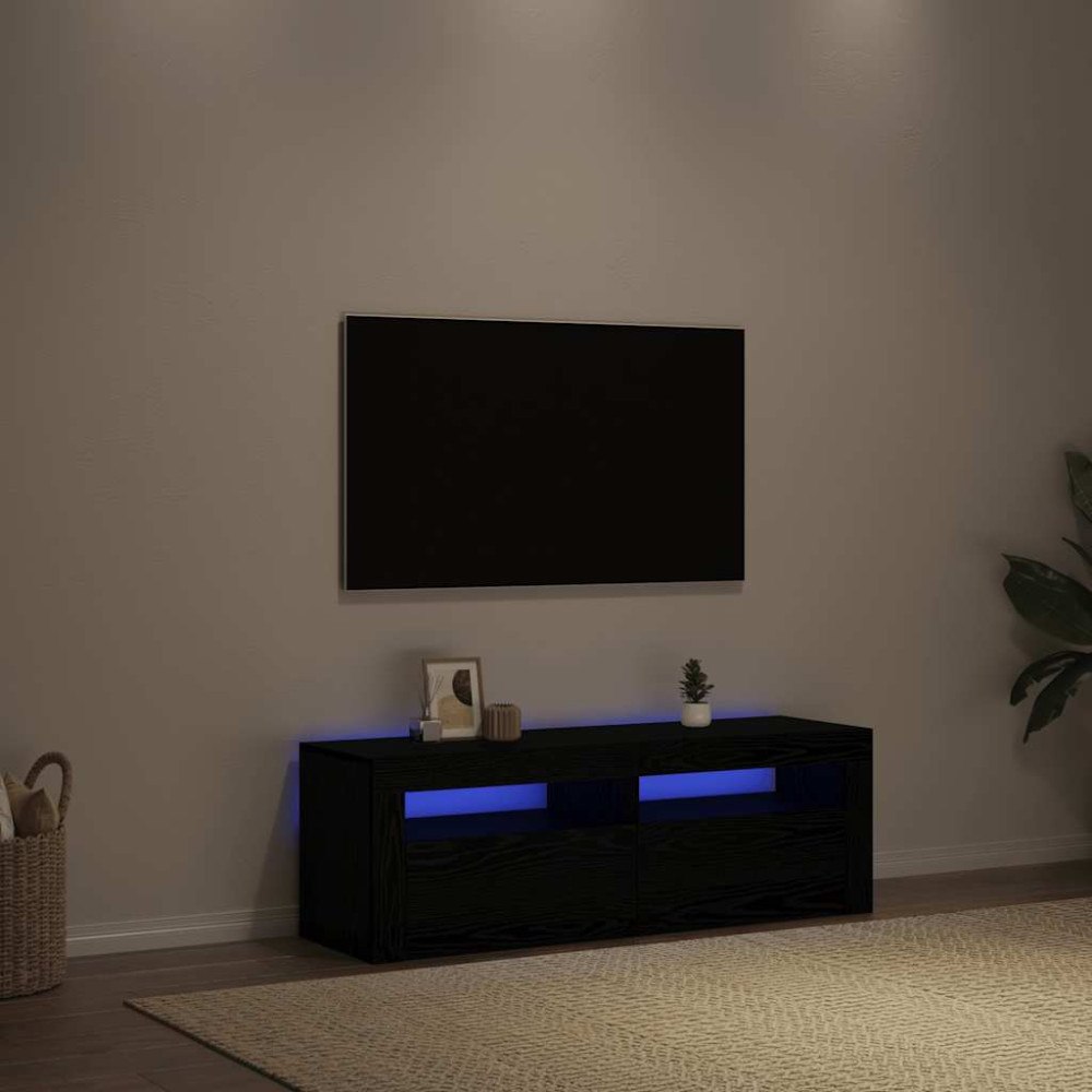 vidaXL TV-bänk med LED-lampor svart ek 120x35x40 cm konstruerat trä