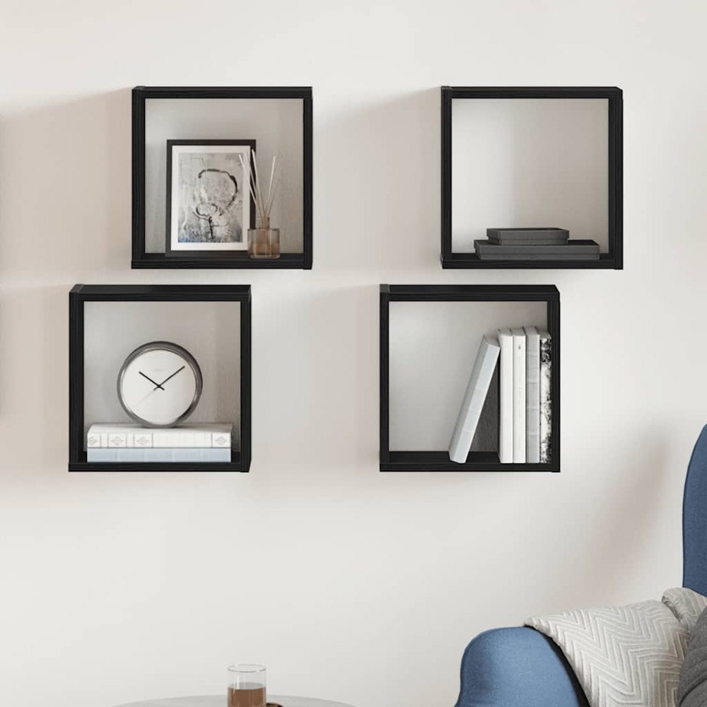 vidaXL Vägghylla kubformad 4 st svart ek 30x15x30 cm konstruerat trä