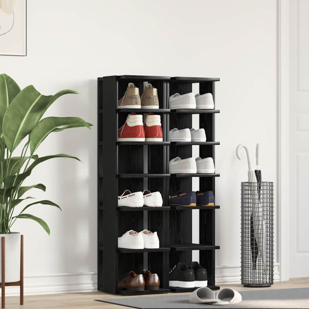 vidaXL Skohyllor 2 st svart ek 25x27x102 cm konstruerat trä