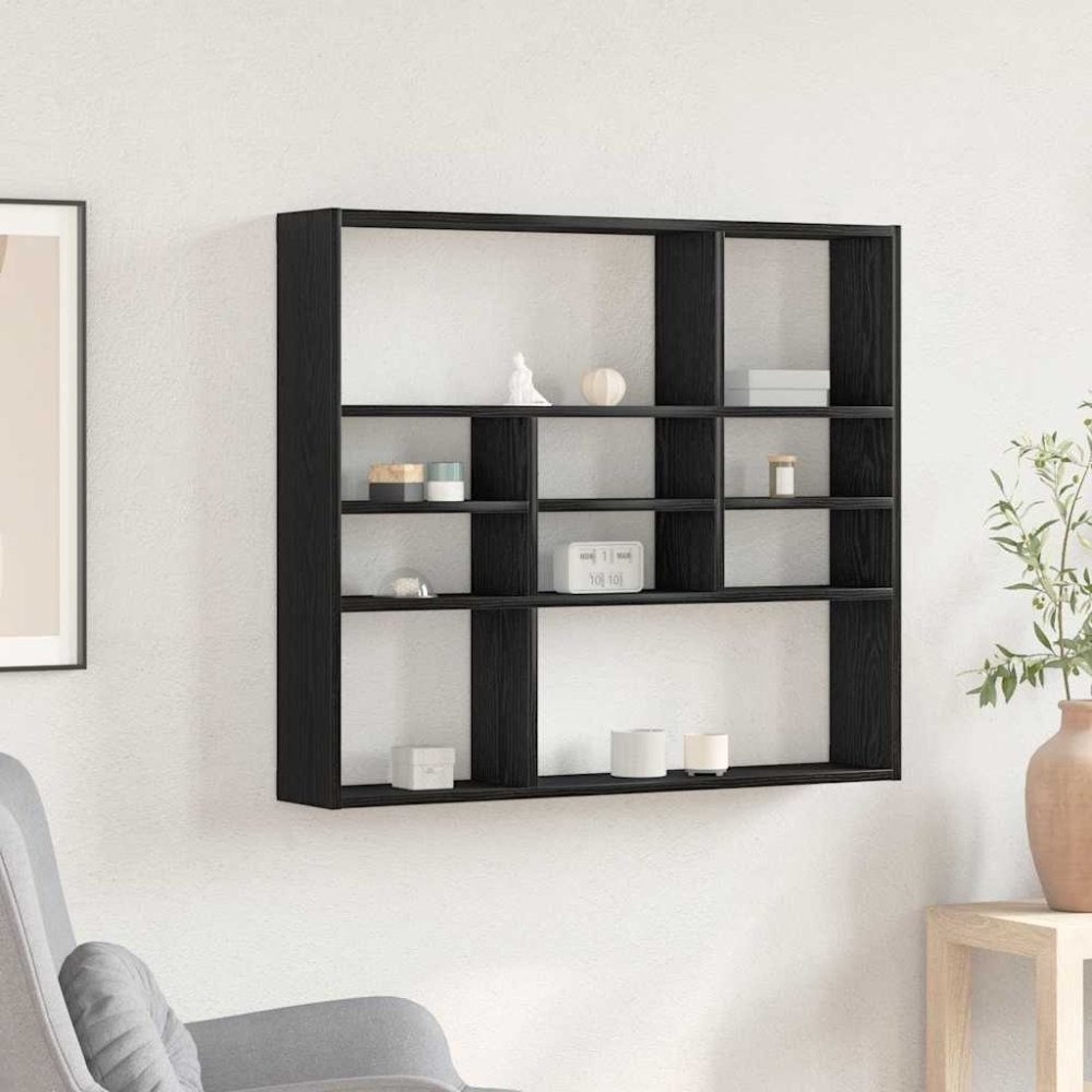 vidaXL Vägghylla svart ek 90x16x78 cm konstruerat trä