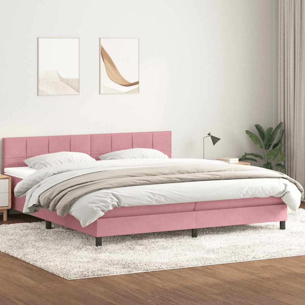 vidaXL Resårsäng med madrass rosa 180x220 cm sammet