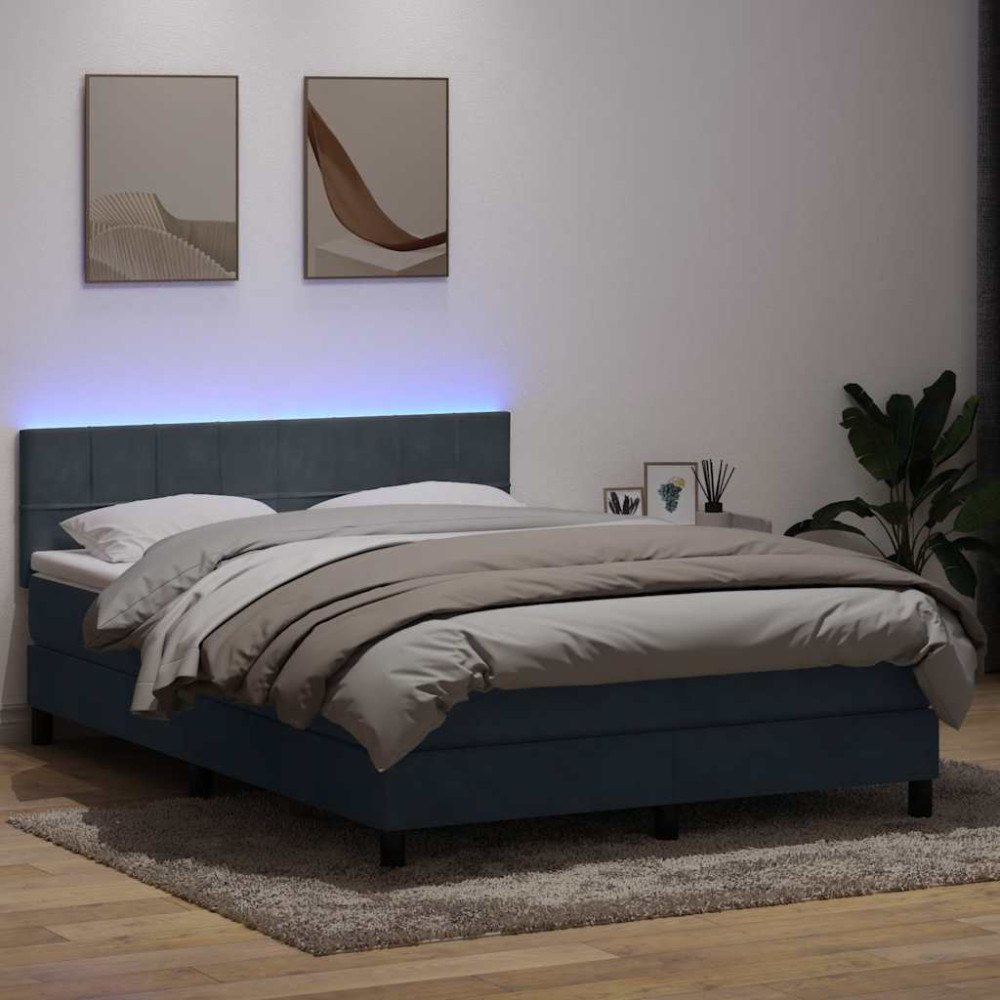 vidaXL Resårsäng med madrass och LED mörkgrå 160x210 cm sammet