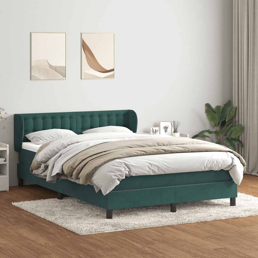 vidaXL Ramsäng med madrass mörkgrön 160x210 cm sammet