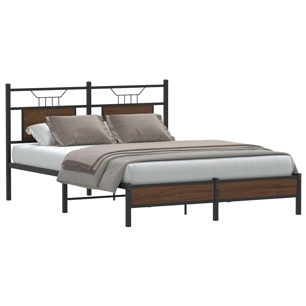 vidaXL Sängram utan madrass brun ek 137x190 cm konstruerad trä