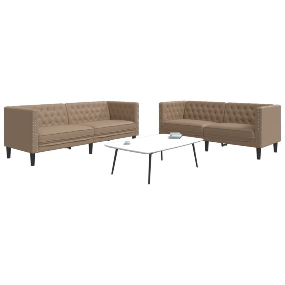 vidaXL Soffgrupp chesterfield 2 delar cappuccino konstläder