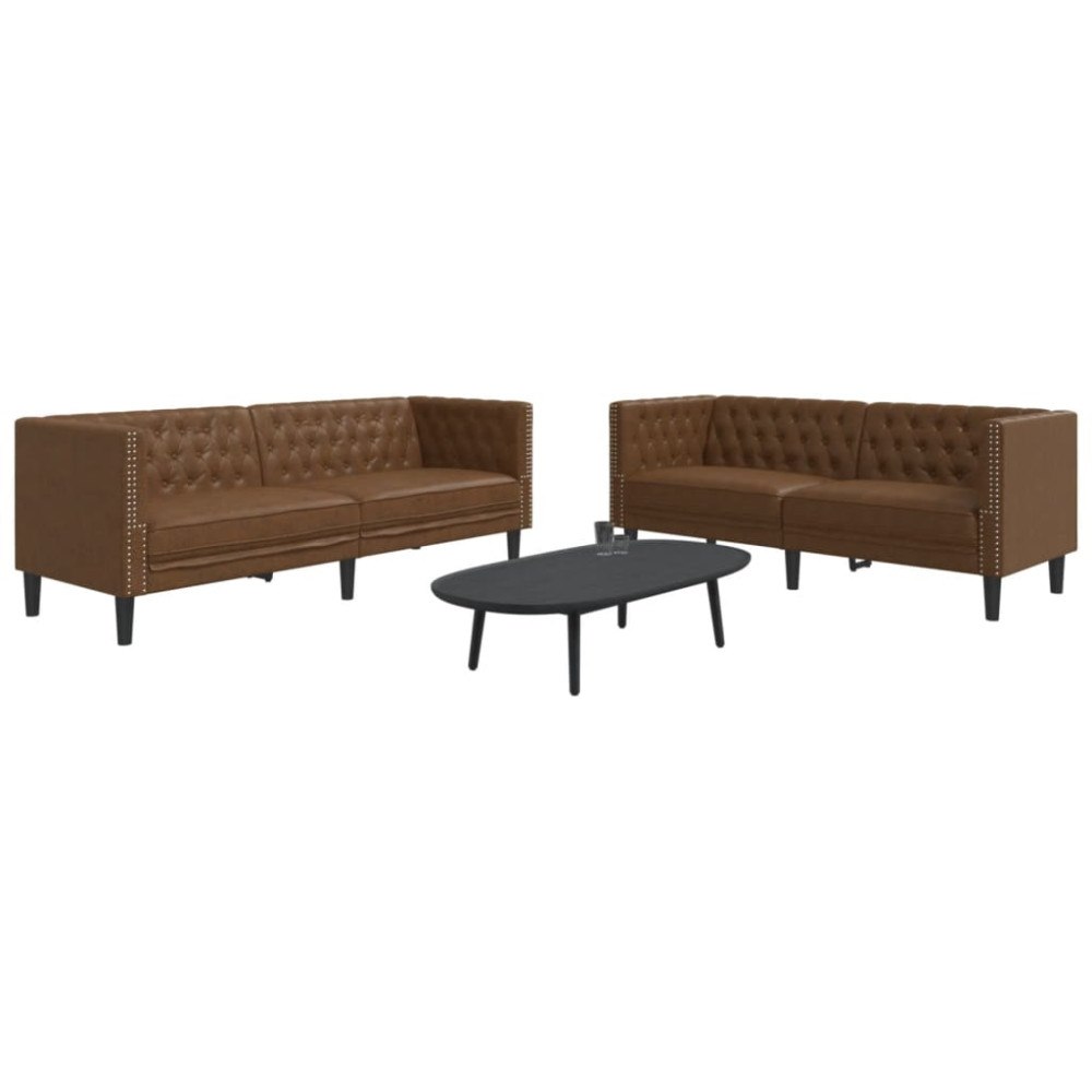 vidaXL Soffgrupp chesterfield 2 delar brun konstmocka