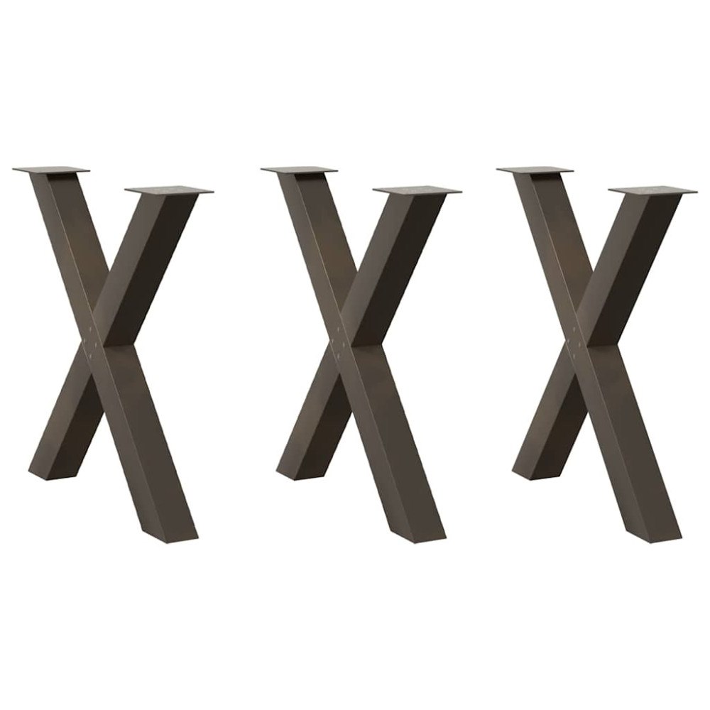 vidaXL Matbordsben X-formad 3 st naturstål 80x(72-73) cm stål