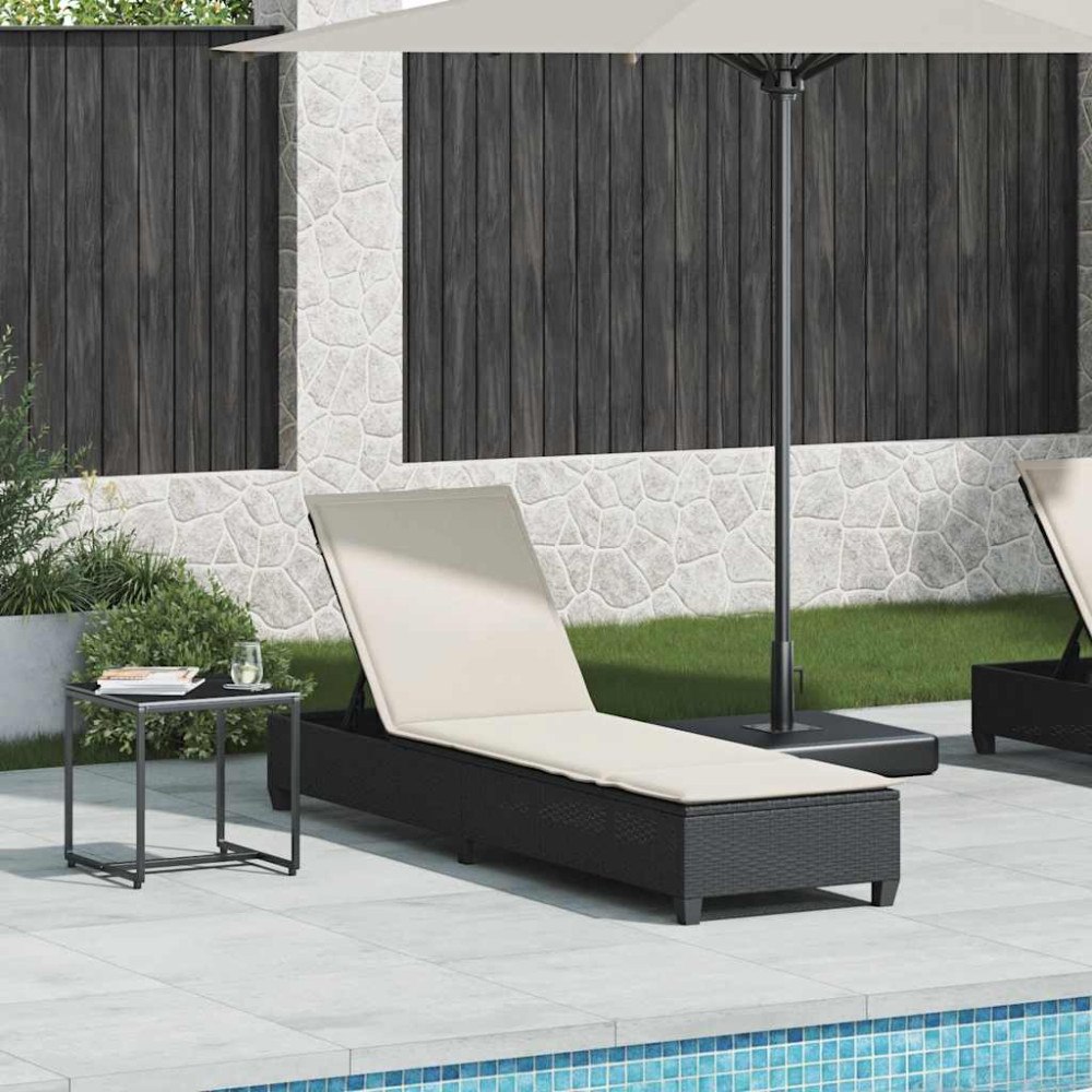 vidaXL Solstol med dynor svart 55x200x25,5cm konstrotting