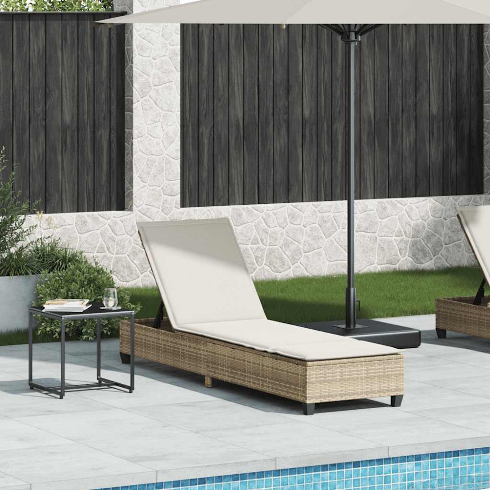 vidaXL Solstol med dynor beige 55x200x25,5cm konstrotting