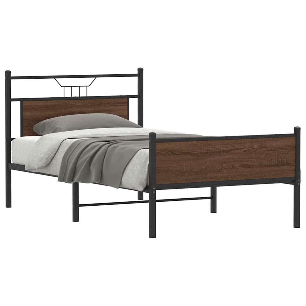 vidaXL Sängram utan madrass brun ek 100x200 cm konstruerad trä