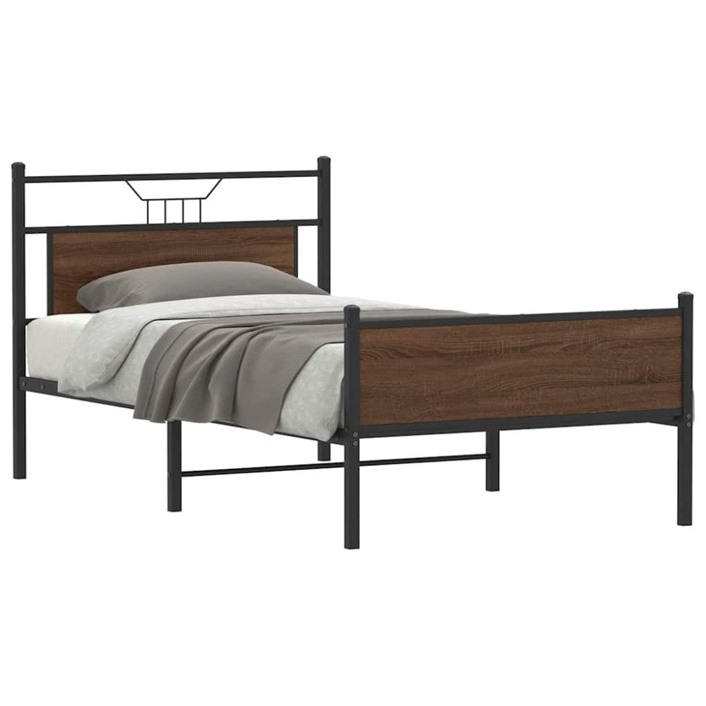 vidaXL Sängram utan madrass brun ek 100x190 cm konstruerad trä