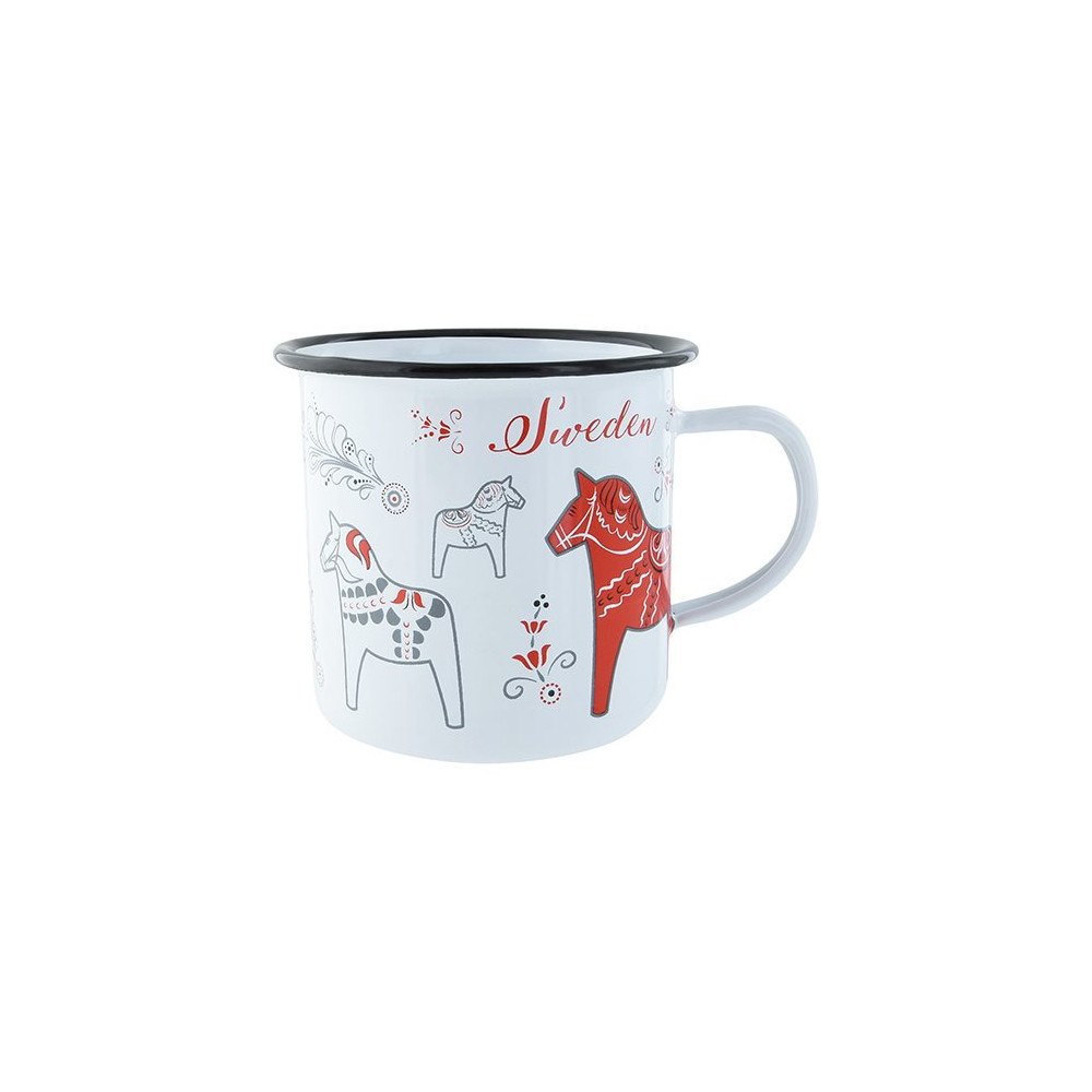 Nordic Souvenir Emaljmugg Dalahäst Kurbits vit, 35cl