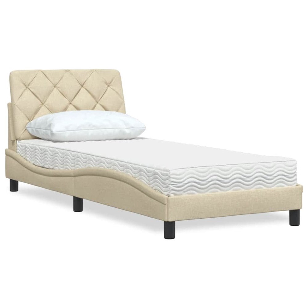 vidaXL Säng med madrass gräddvit 90x190 cm tyg