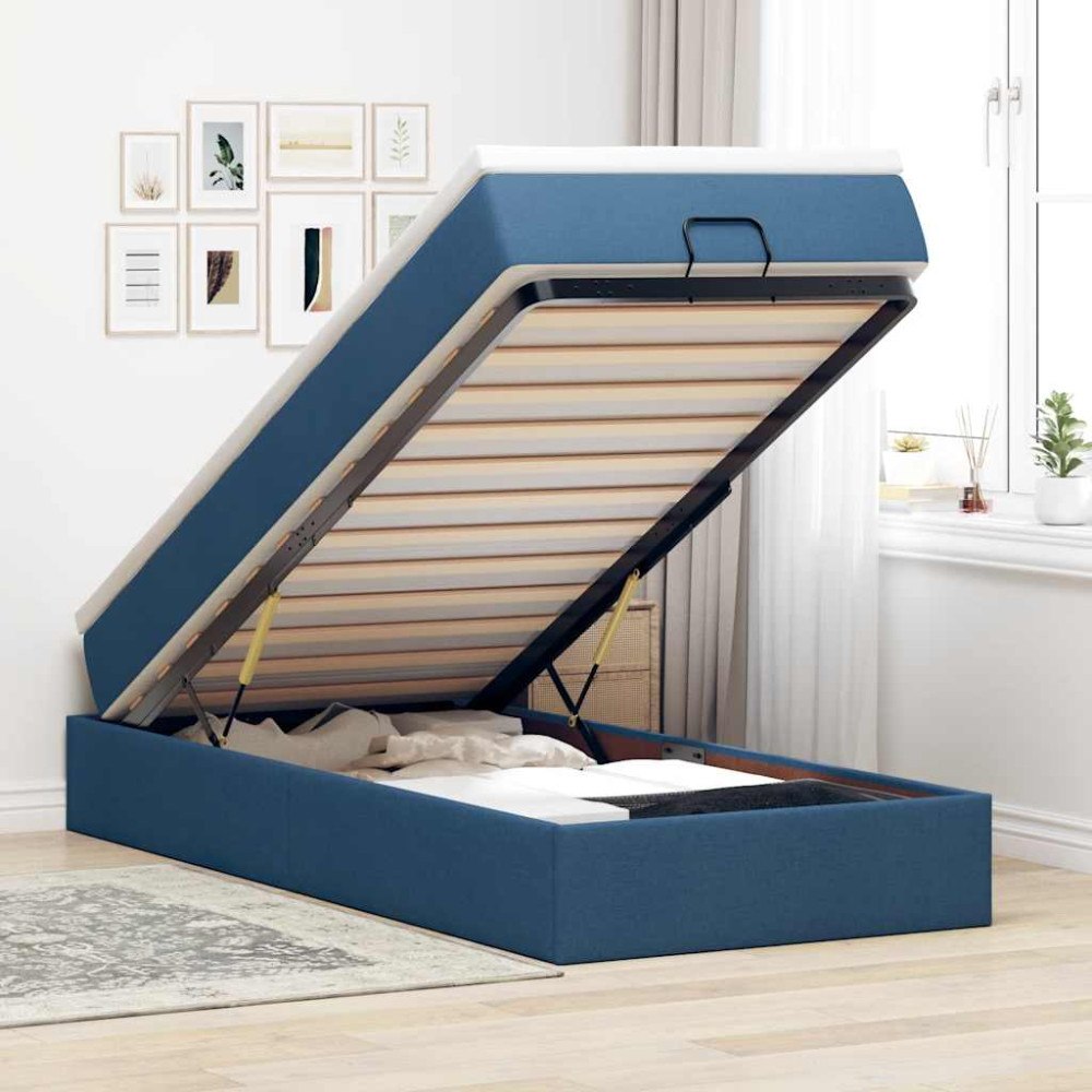 vidaXL Ottoman sängram med madrass blå 80x200 cm tyg