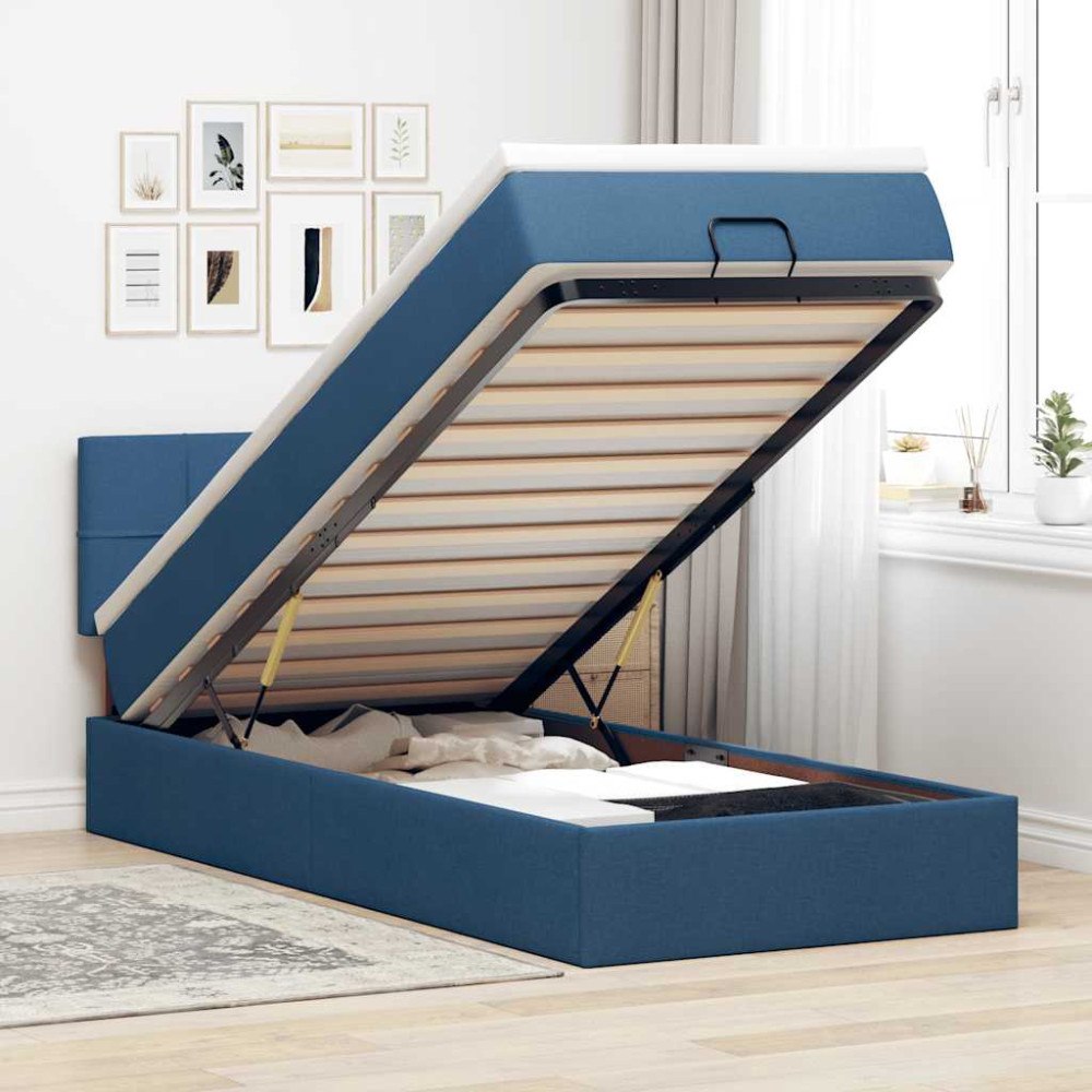 vidaXL Ottoman sängram med madrass blå 80x200 cm tyg