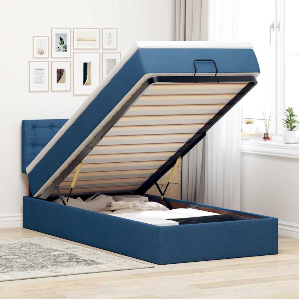 vidaXL Ottoman sängram med madrass blå 80x200 cm tyg