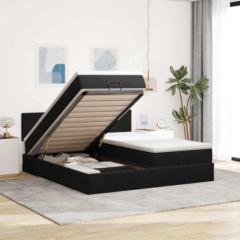 vidaXL Ottoman sängram med madrasser svart 180x200 cm sammet