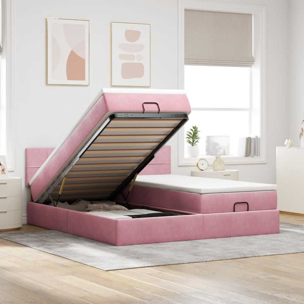 vidaXL Ottoman sängram med madrasser rosa 180x200 cm sammet