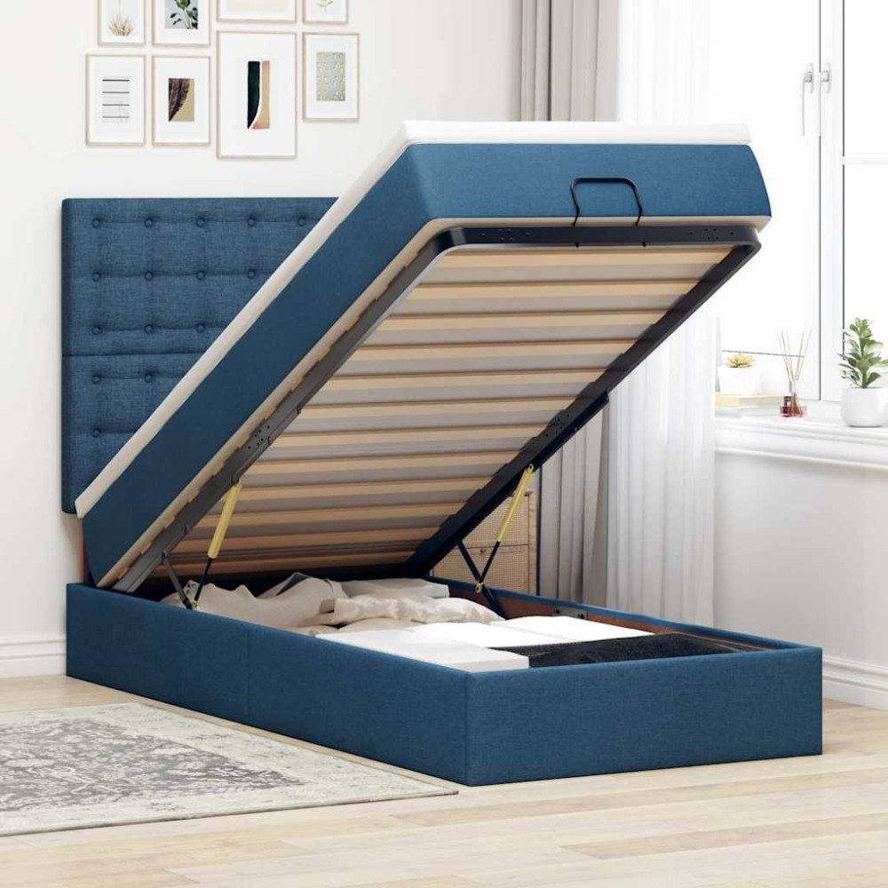 vidaXL Ottoman sängram med madrass blå 80x200 cm tyg