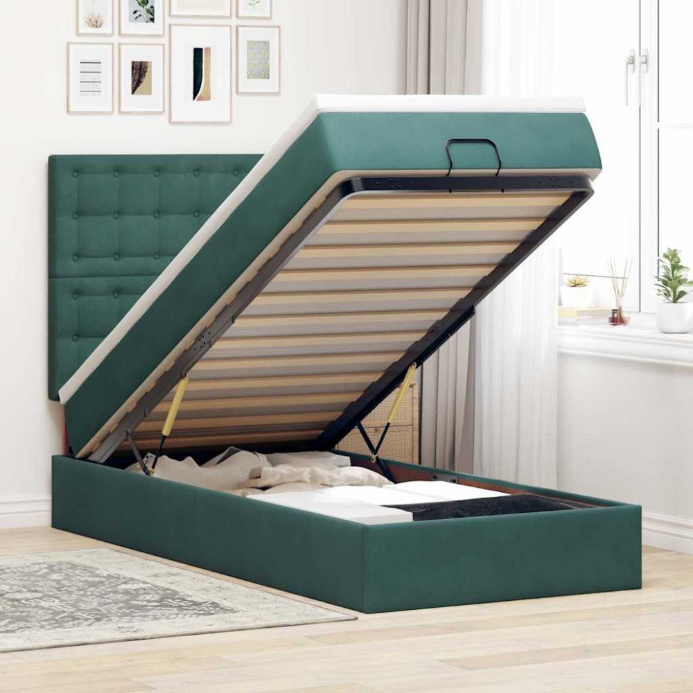 vidaXL Ottoman sängram med madrasser mörkgrön 80x200 cm sammet