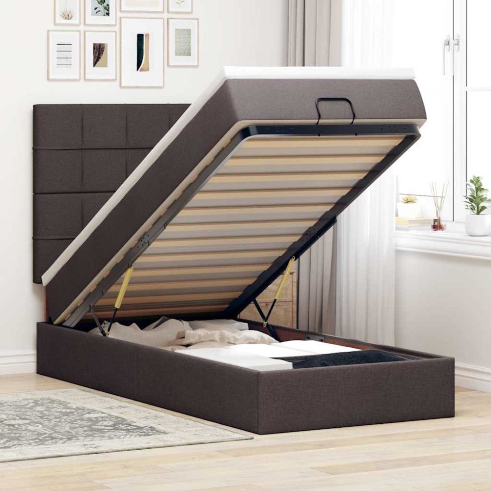 vidaXL Ottoman sängram med madrass mörkbrun 80x200 cm tyg