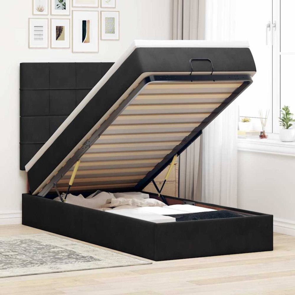vidaXL Ottoman sängram med madrasser svart 90x200 cm sammet