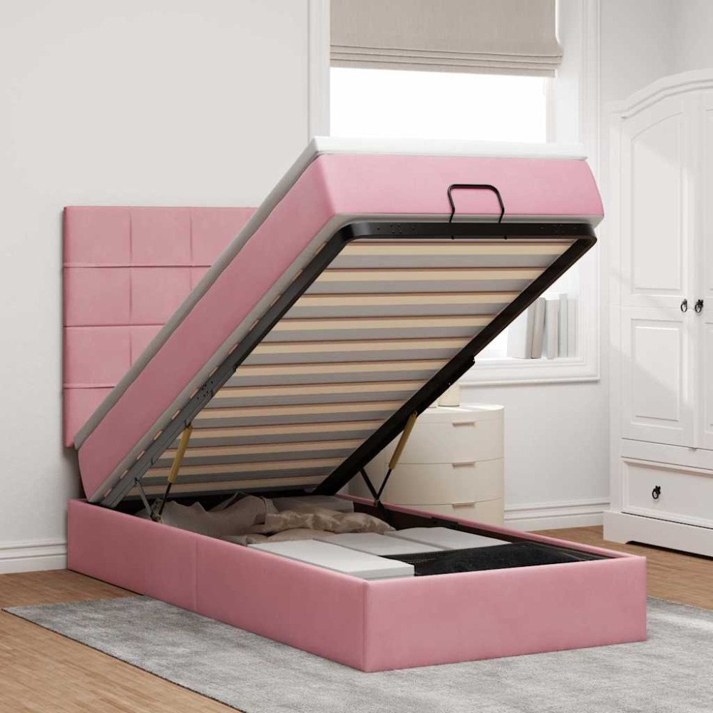 vidaXL Ottoman sängram med madrasser rosa 90x200 cm sammet