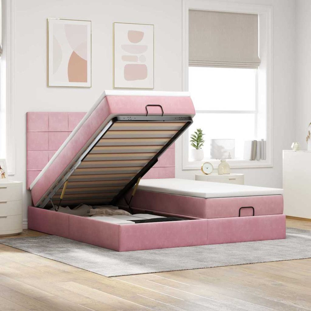 vidaXL Ottoman sängram med madrasser rosa 180x200 cm sammet