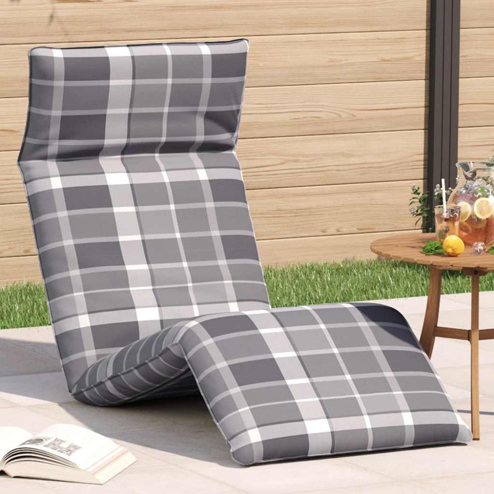 vidaXL Hopfällbar solstol grå rutig 175x54x8,5 cm oxfordtyg