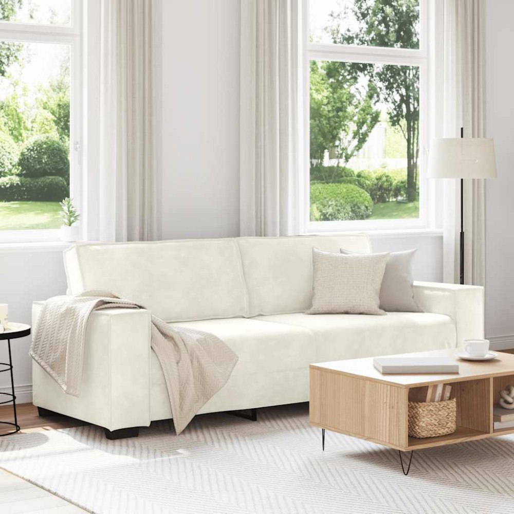 vidaXL 3-sitssoffa gräddvit 180 cm sammet