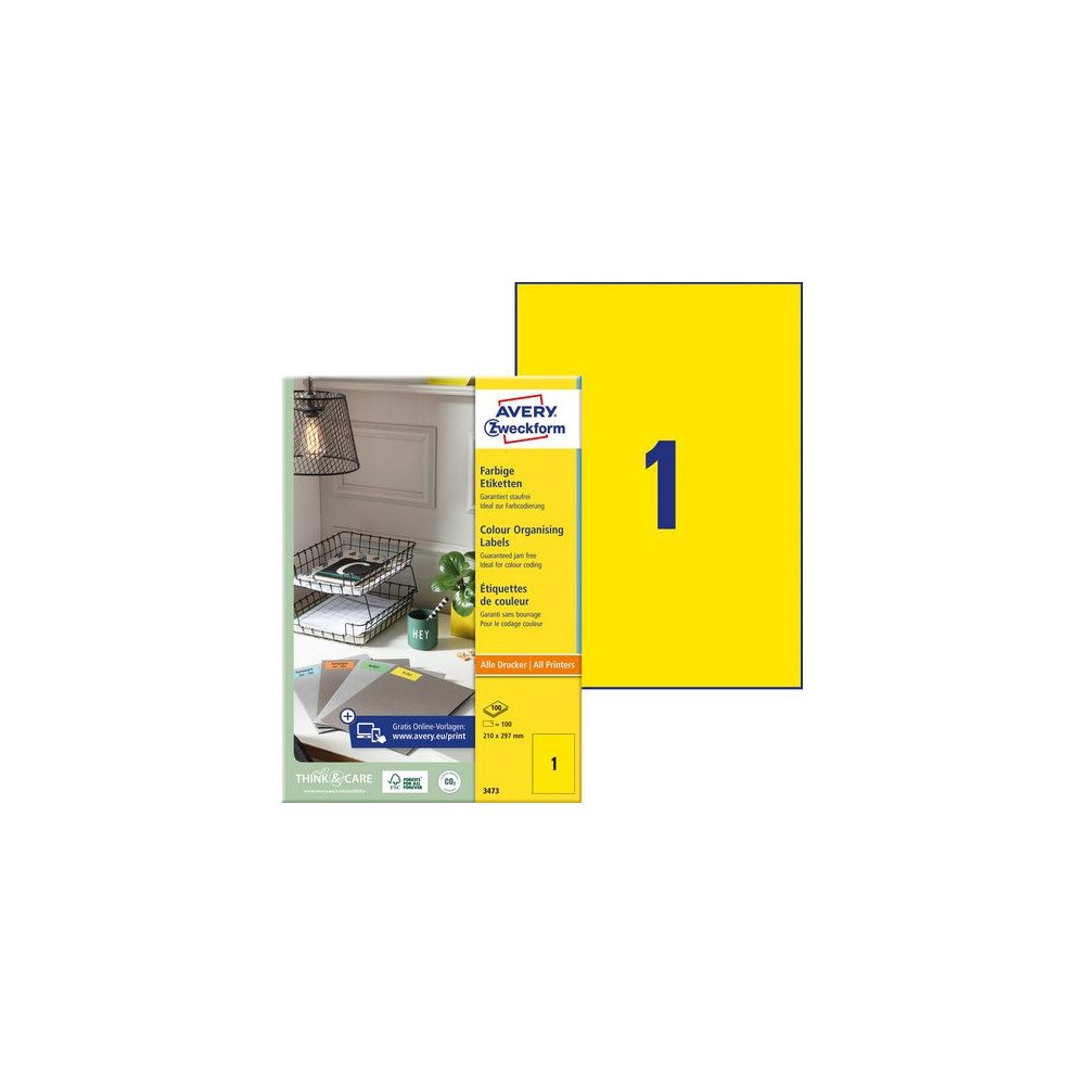 AVERY Etikett AVERY neongul 210x297mm 100/fp