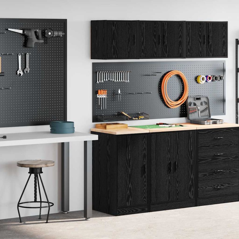 vidaXL Garageskåp 2 delar svart konstruerat trä