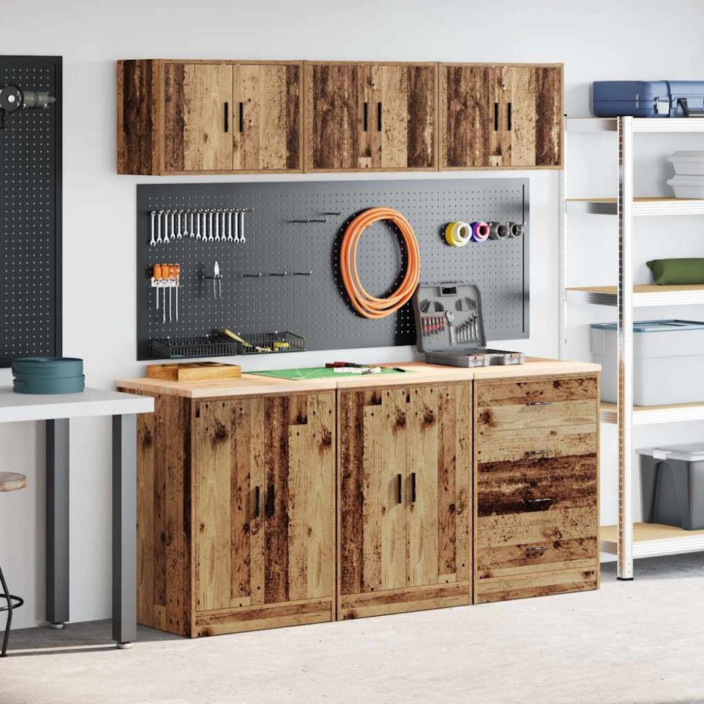 vidaXL Garageskåp 6 delar gammalt trä konstruerat trä