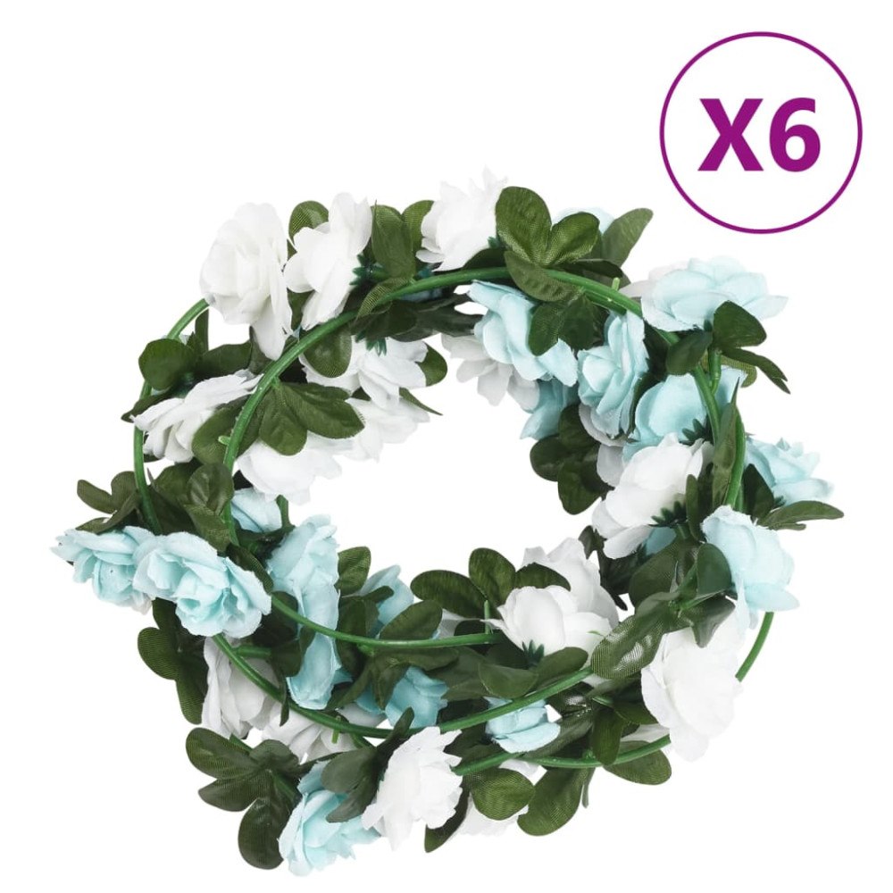 vidaXL Julkransar med blommor 6 st blå och vit 240 cm