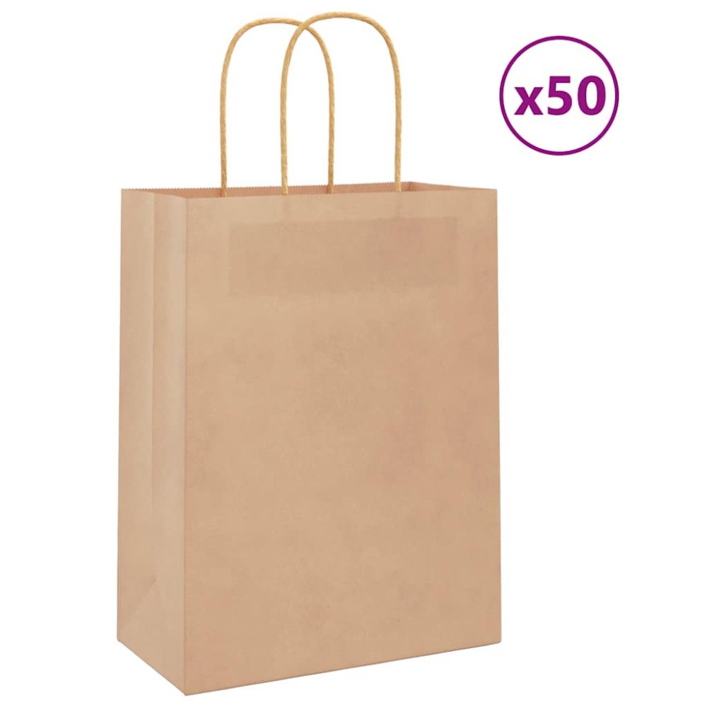 vidaXL Papperspåsar 50 st med handtag brun 21x11x28 cm