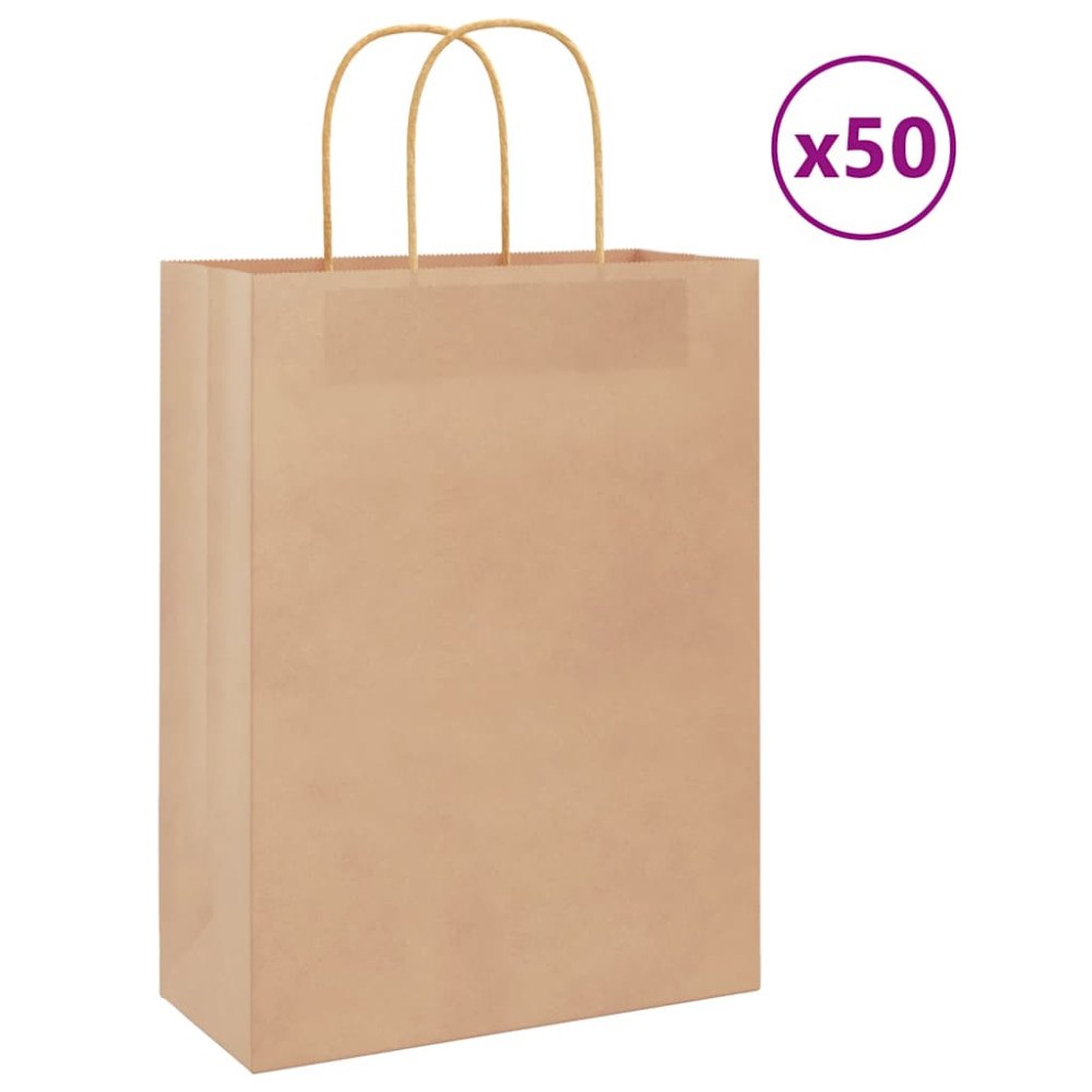 vidaXL Papperspåsar 50 st med handtag brun 26x12x35 cm