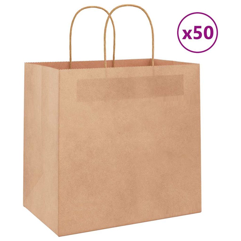 vidaXL Papperspåsar 50 st med handtag brun 26x17x25 cm
