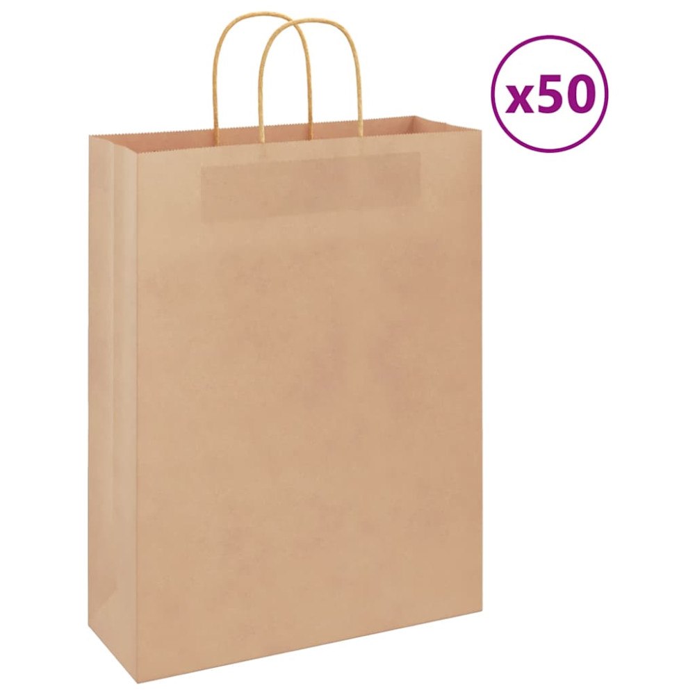vidaXL Papperspåsar 50 st med handtag brun 32x12x42 cm