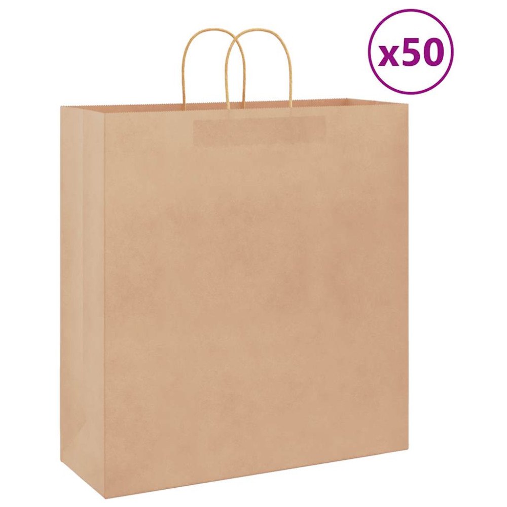 vidaXL Papperspåsar 50 st med handtag brun 45x17x48 cm