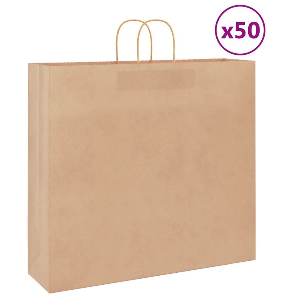 vidaXL Papperspåsar 50 st med handtag brun 54x15x49 cm