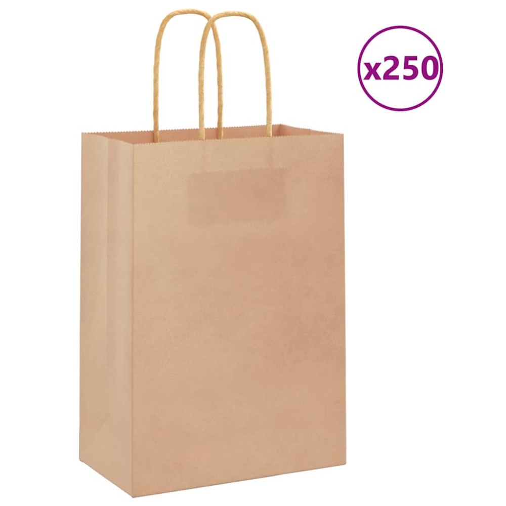 vidaXL Papperspåsar 250 st med handtag brun 15x8x21 cm