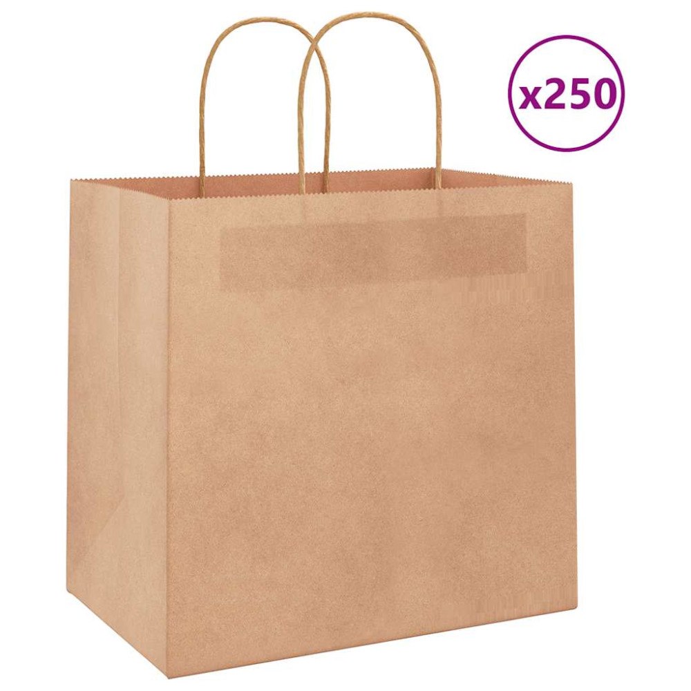 vidaXL Papperspåsar 250 st med handtag brun 26x17x25 cm