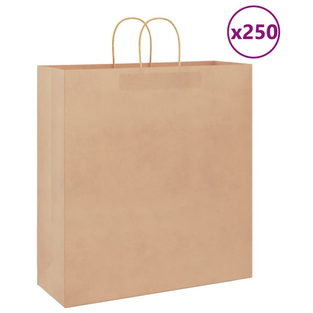 vidaXL Papperspåsar 250 st med handtag brun 45x17x48 cm