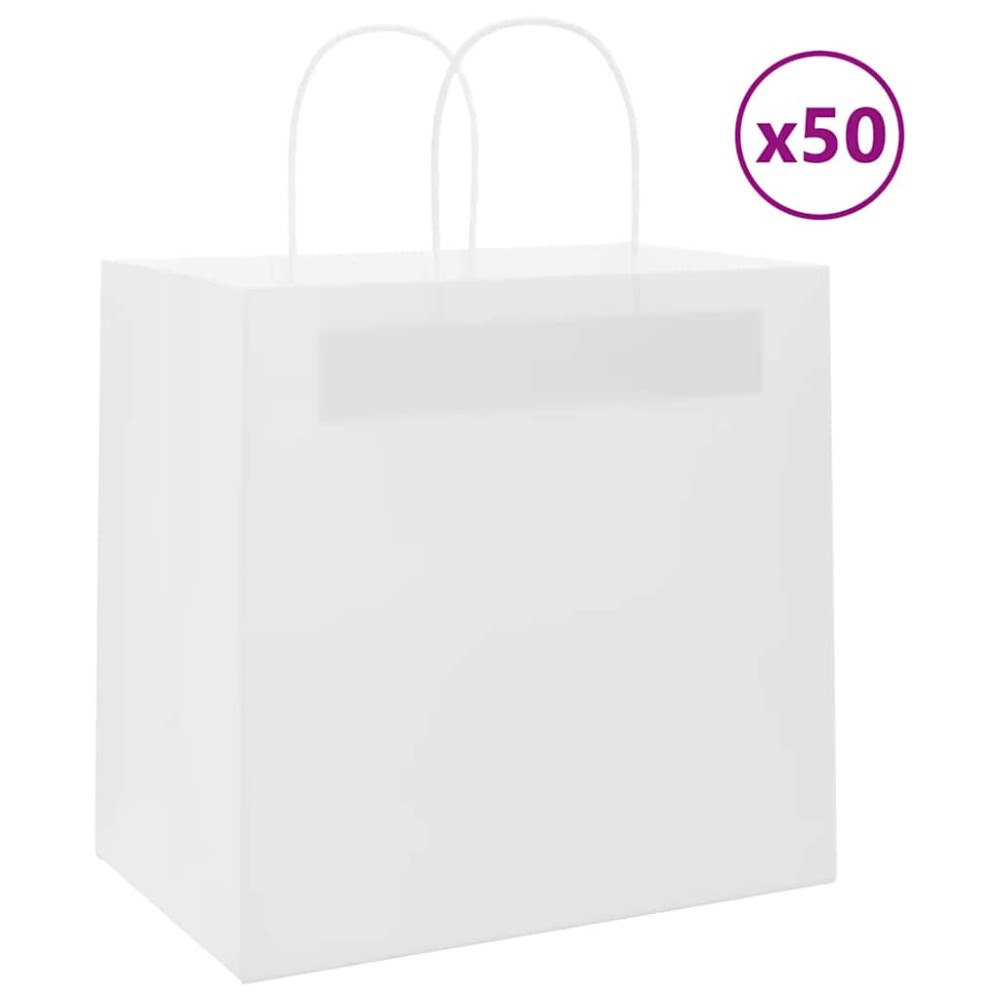 vidaXL Papperspåsar 50 st med handtag vit 26x17x25 cm