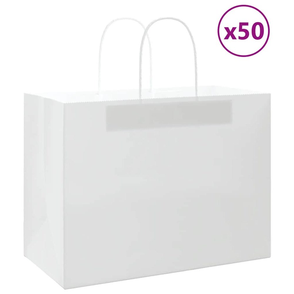 vidaXL Papperspåsar 50 st med handtag vit 32x17x25 cm