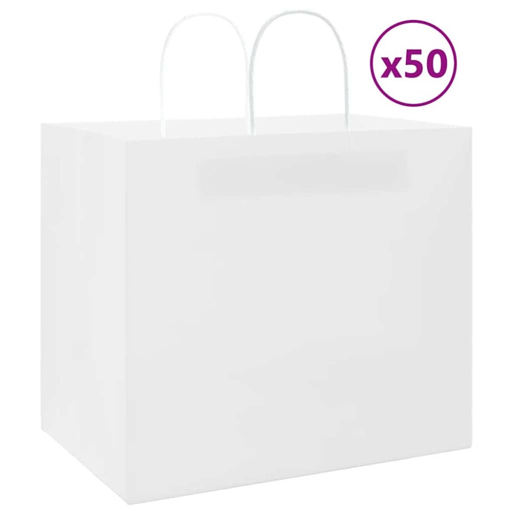 vidaXL Papperspåsar 50 st med handtag vit 32x22x28 cm