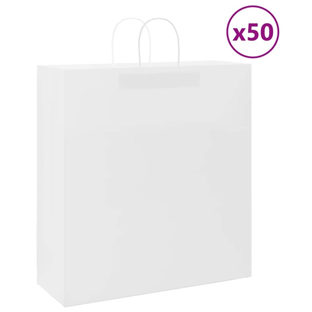 vidaXL Papperspåsar 50 st med handtag vit 45x17x48 cm
