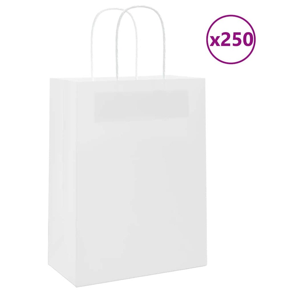 vidaXL Papperspåsar 250 st med handtag vit 21x11x28 cm