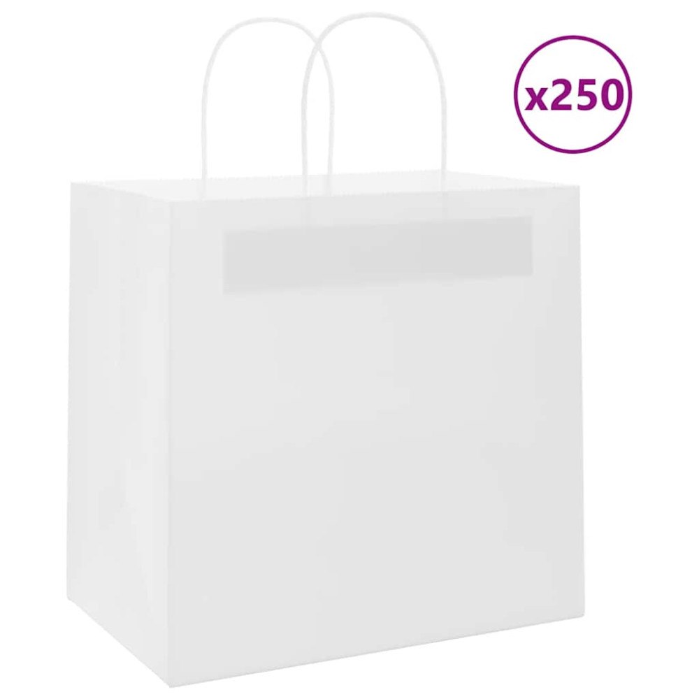 vidaXL Papperspåsar 250 st med handtag vit 26x17x25 cm