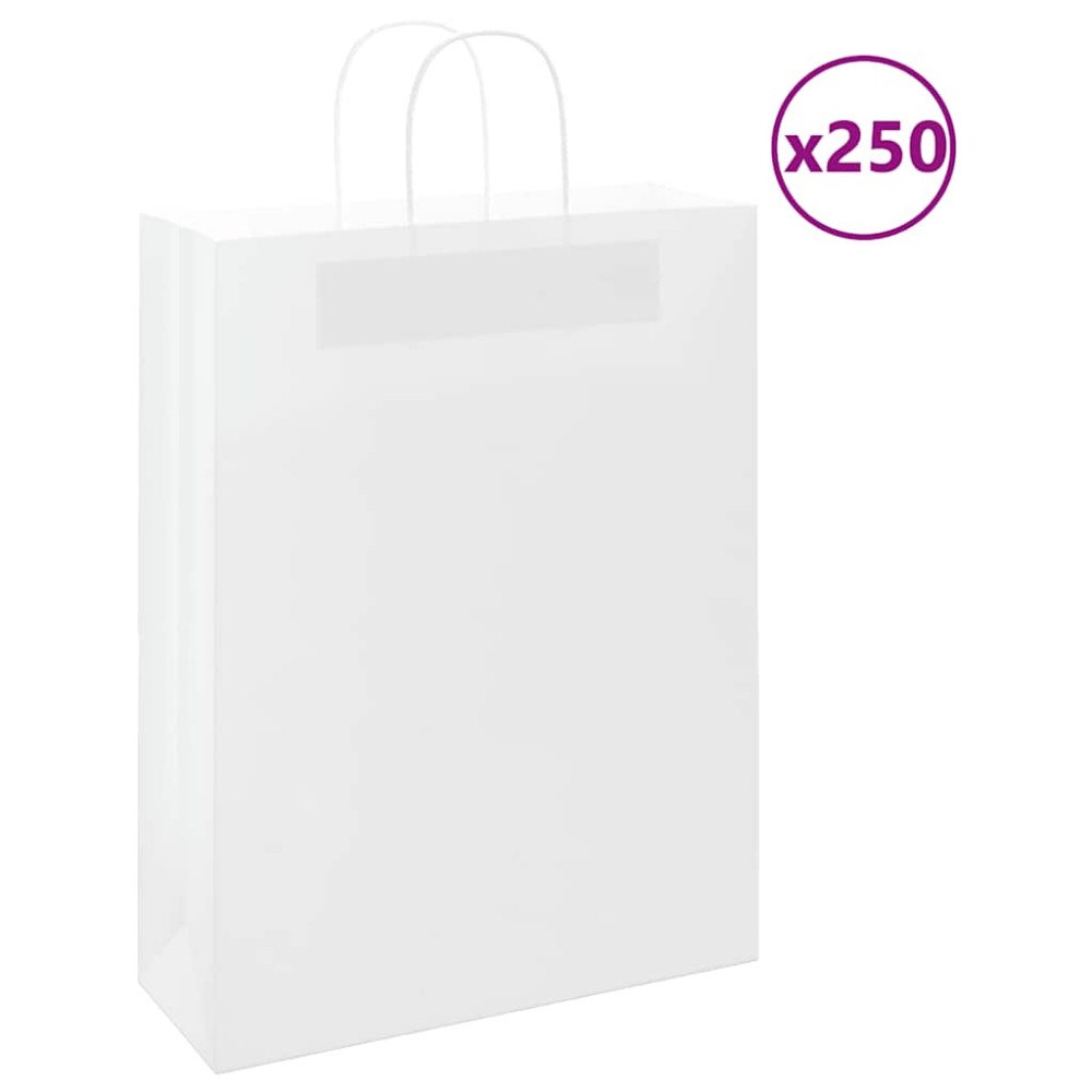 vidaXL Papperspåsar 250 st med handtag vit 32x12x42 cm